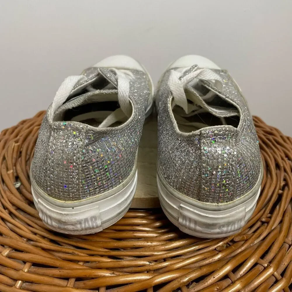 Converse All-Star Chuck Taylor Silver Glitter Low Sneakers shoes Size 7 Metallic
